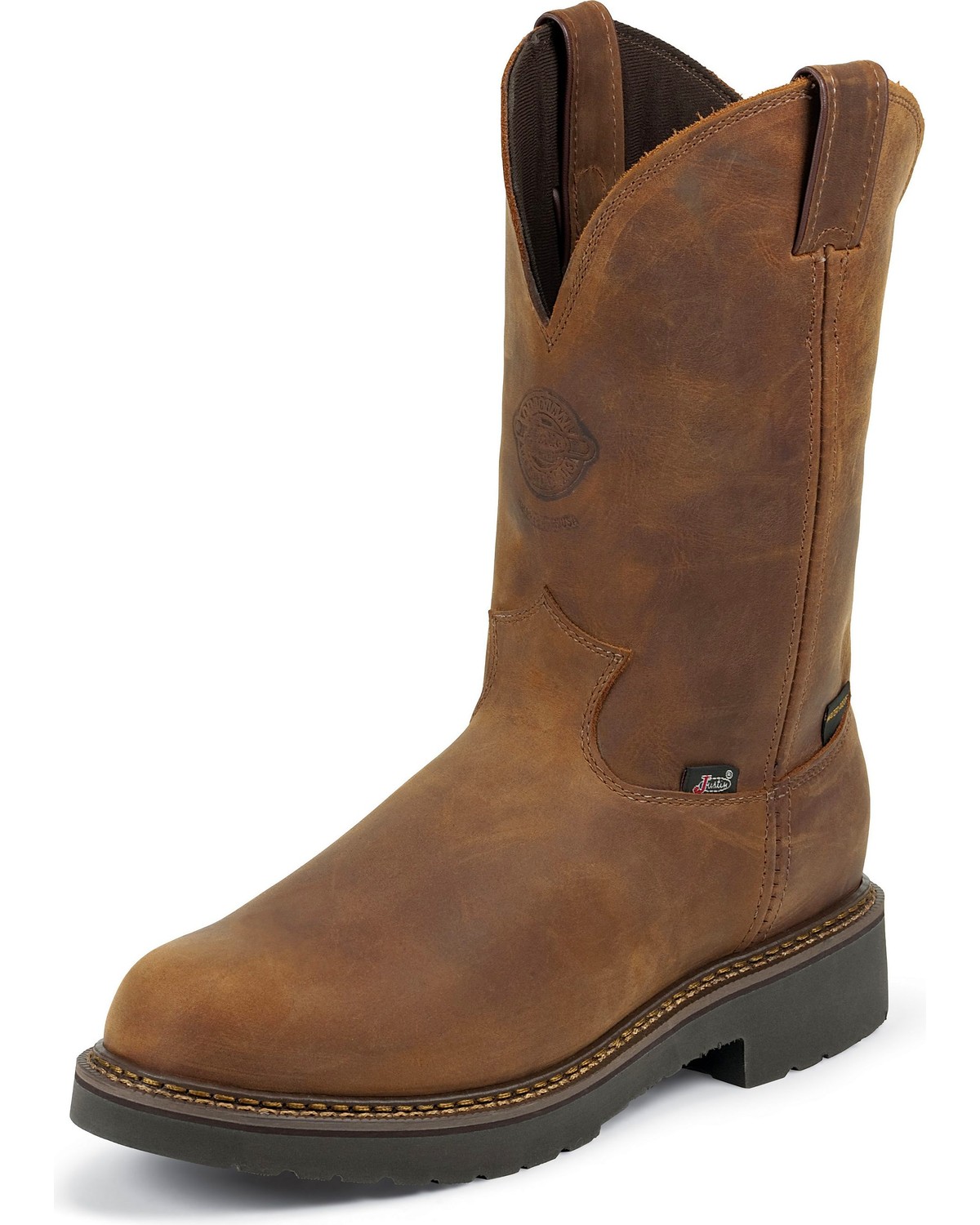 justin men's rugged cowhide waterproof wellington work boots