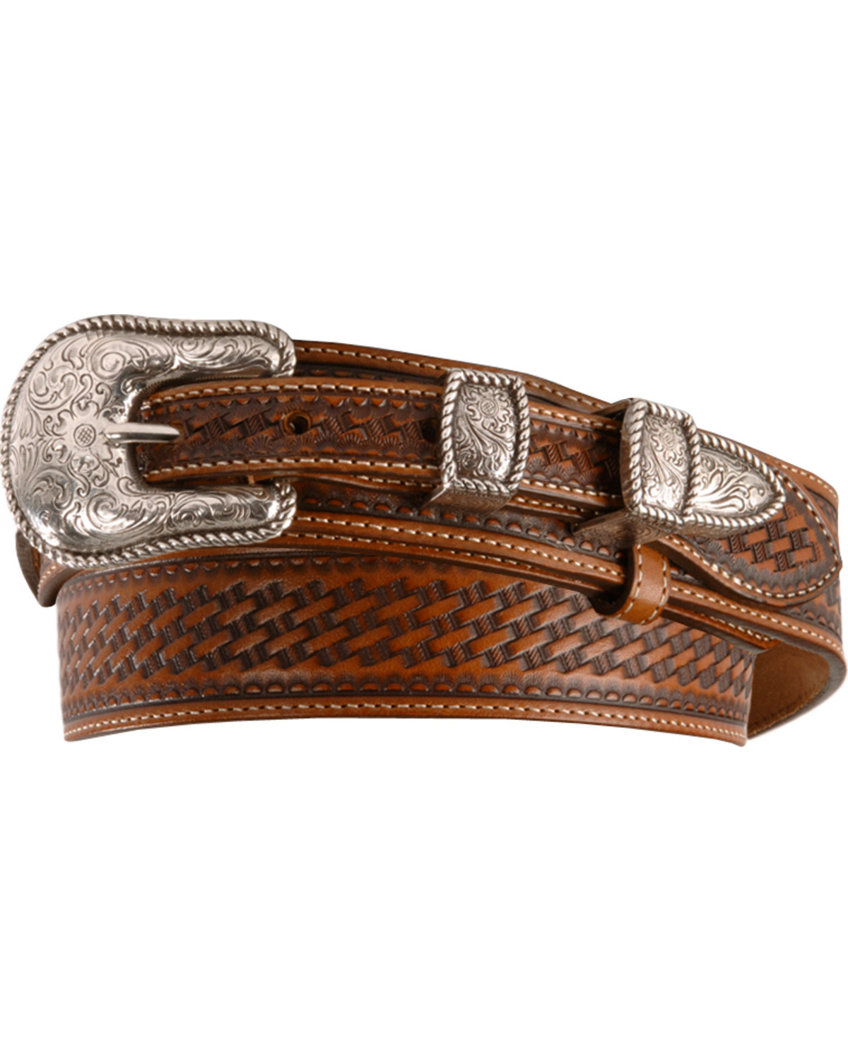 Justin Basketweave Leather Ranger Belt Reg & Big Boot Barn