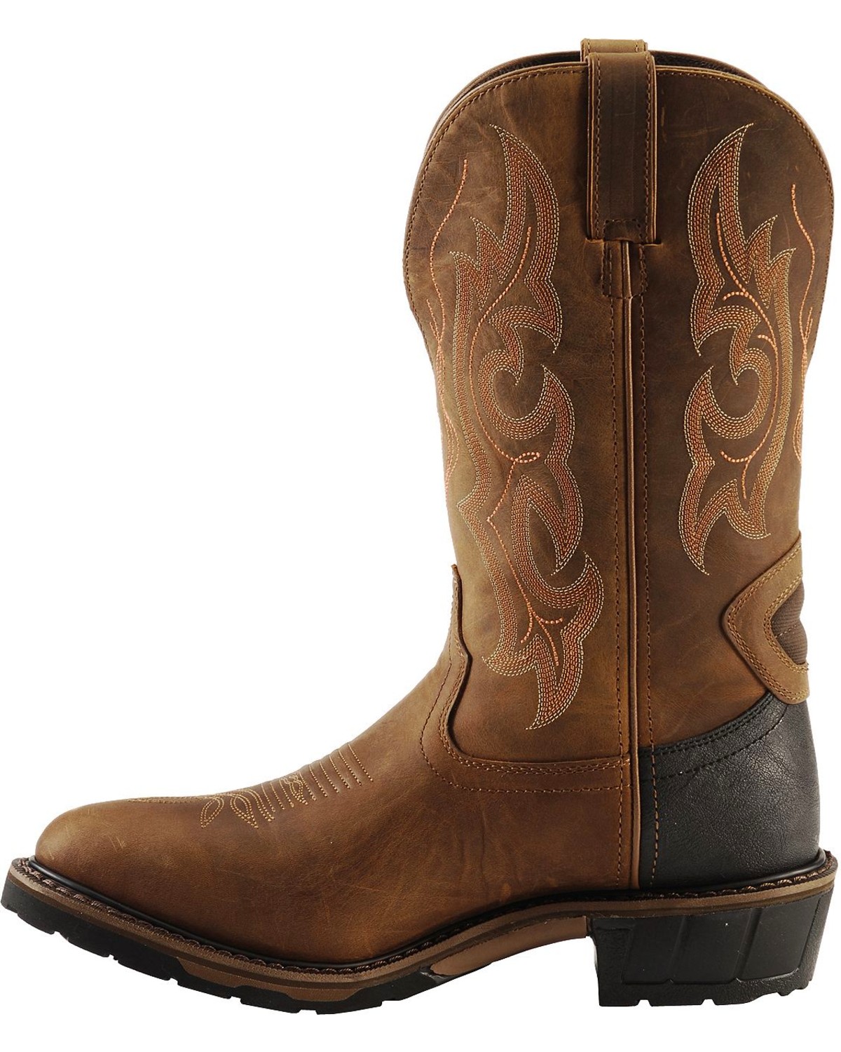 justin men's axe tan mahogany round toe work boot