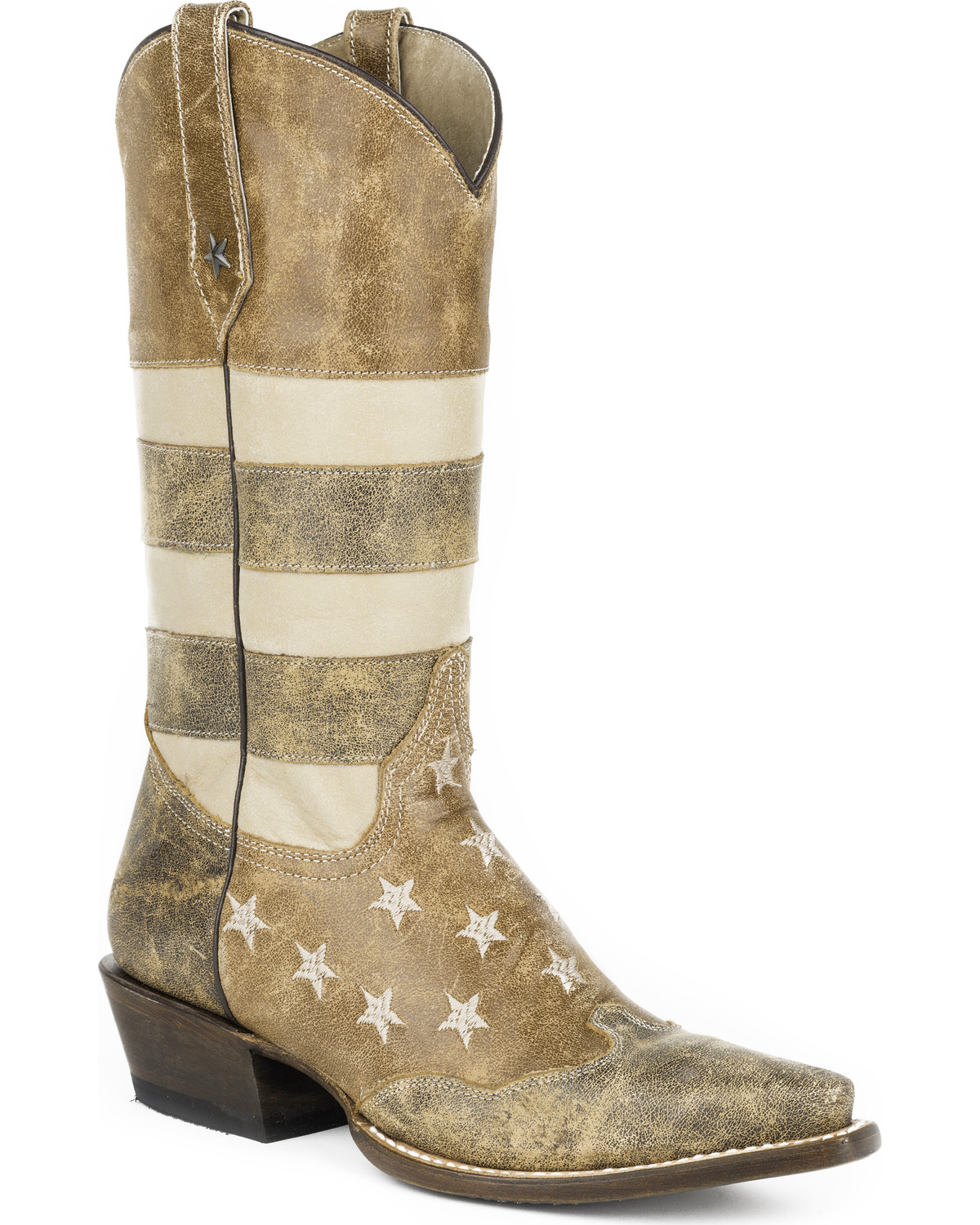 Roper Women's Brown Vintage American Flag Western Boots Snip Toe Boot Barn