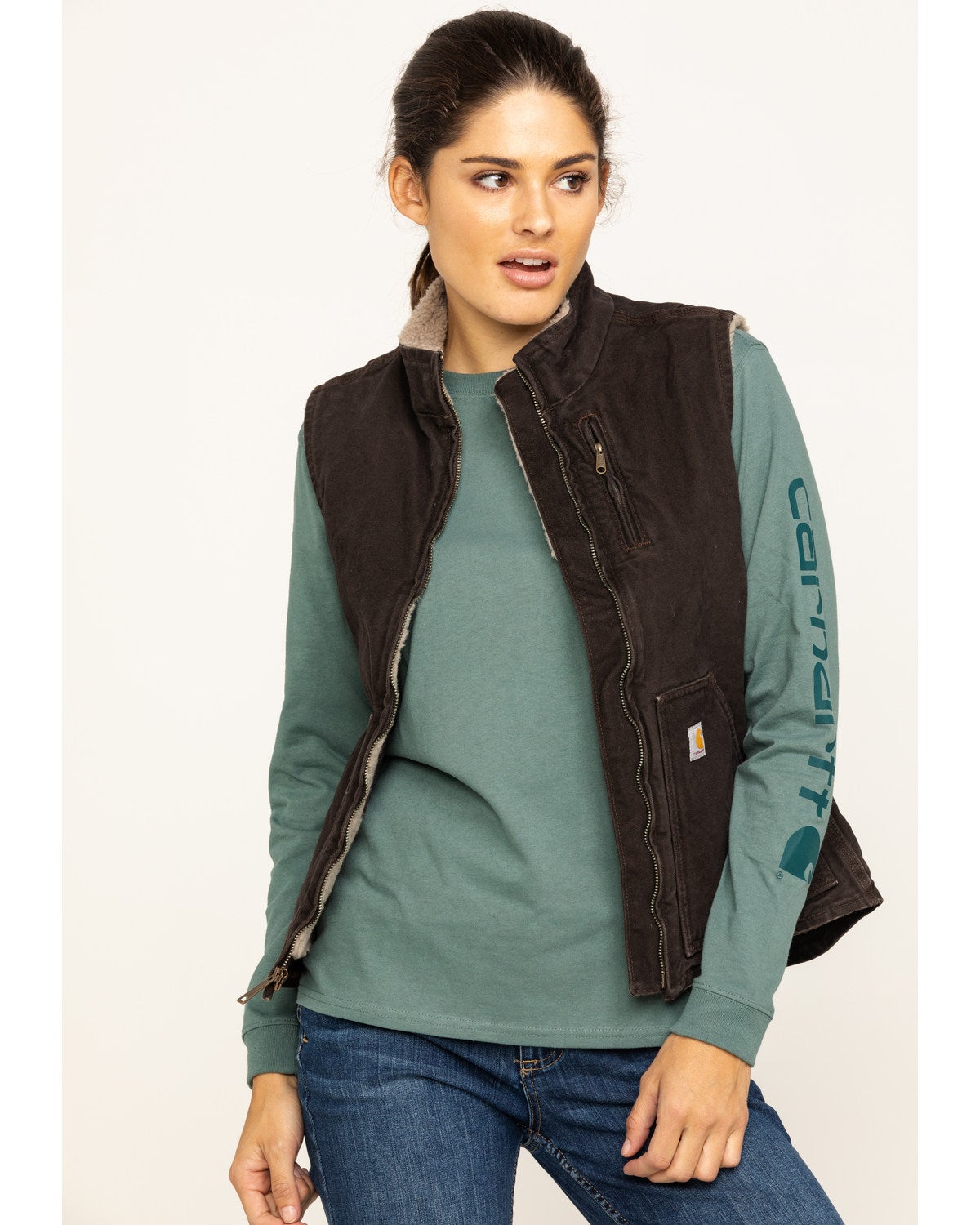 Carhartt Women's Sandstone Mock Neck Sherpa Lined Vest Boot Barn