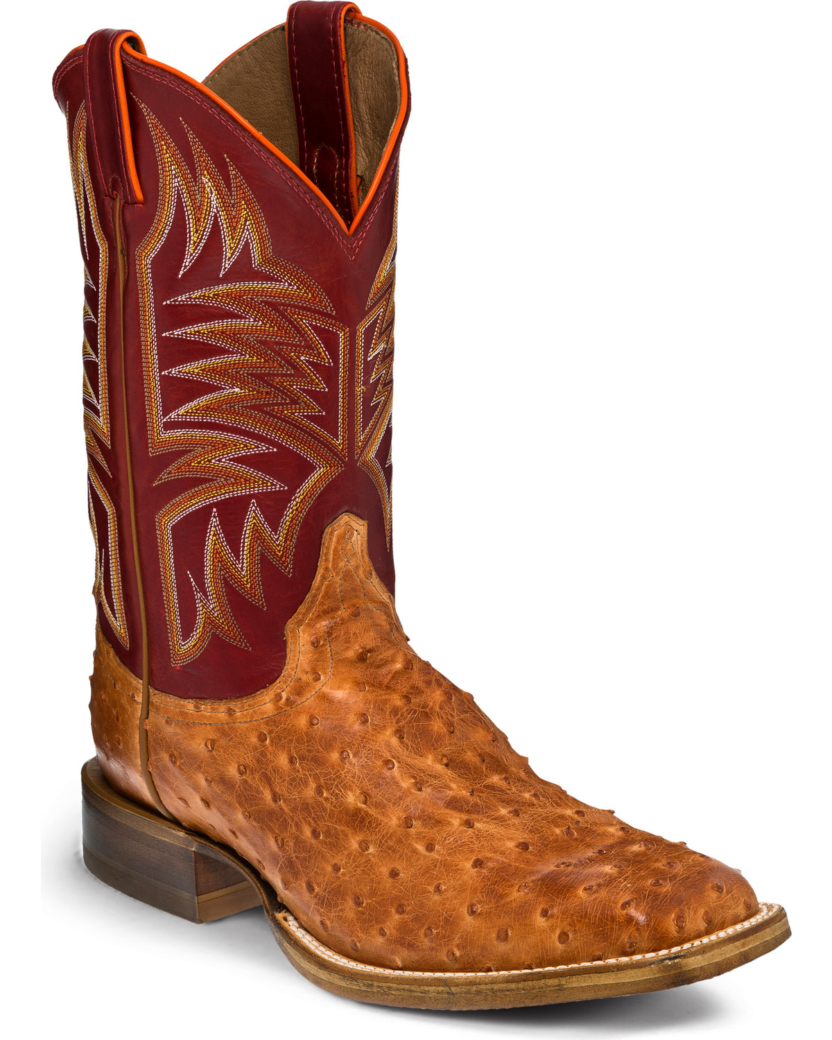 Justin Men's Cognac Full Quill Ostrich Hybrid Sole Cowboy Boots