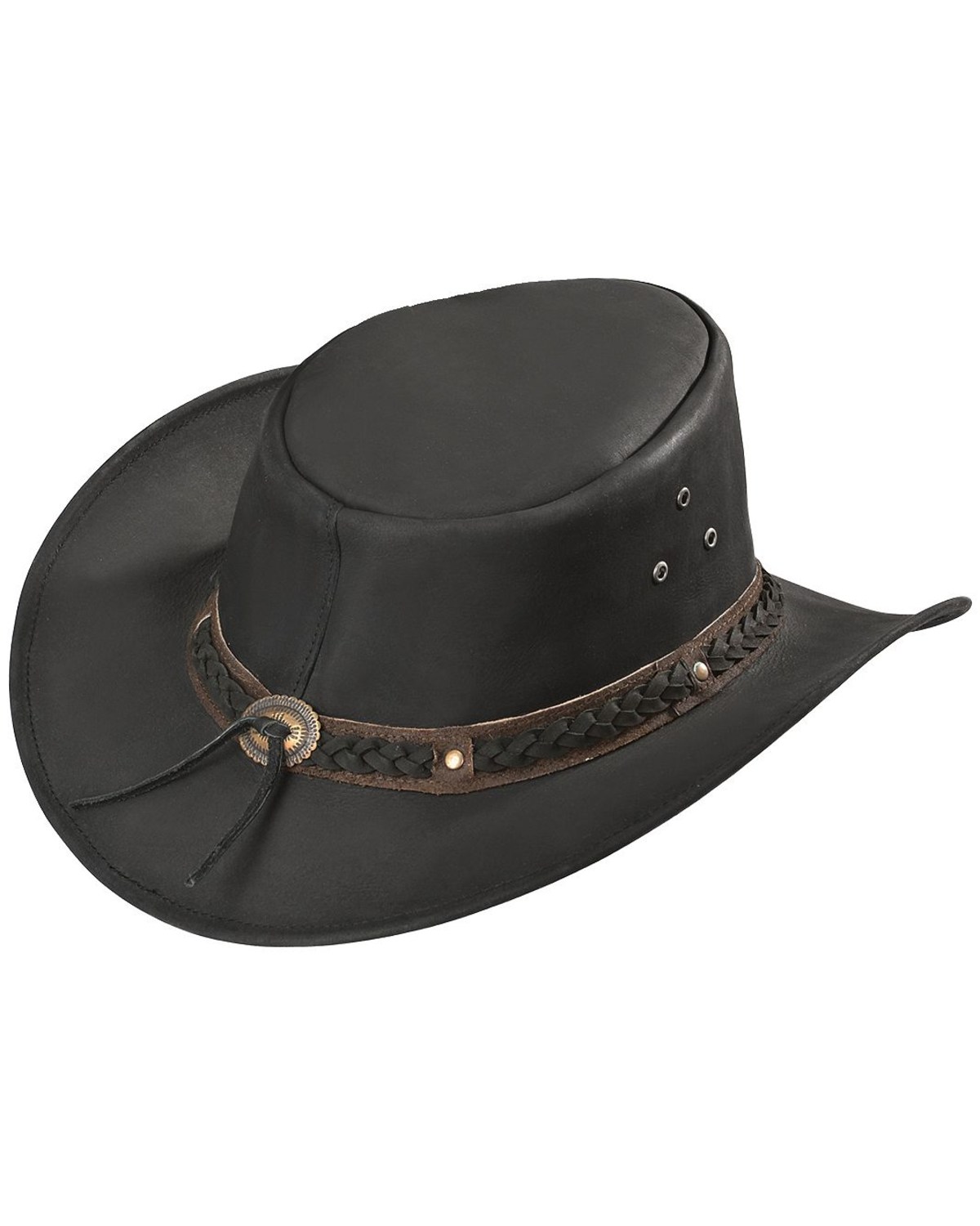 Outback Trading Co. Black Wagga Wagga UPF50 Sun Protection Leather Hat