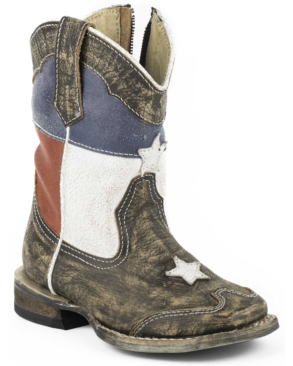 Roper Toddler Boys' Texas Flag Inside Zip Cowboy Boots Square Toe