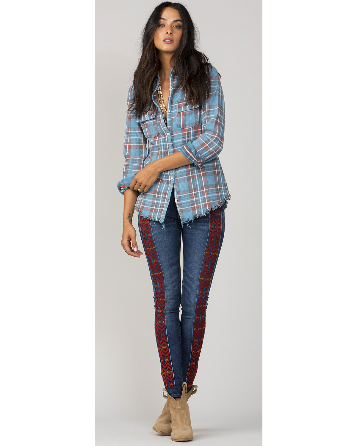 white and blue plaid shirt women's