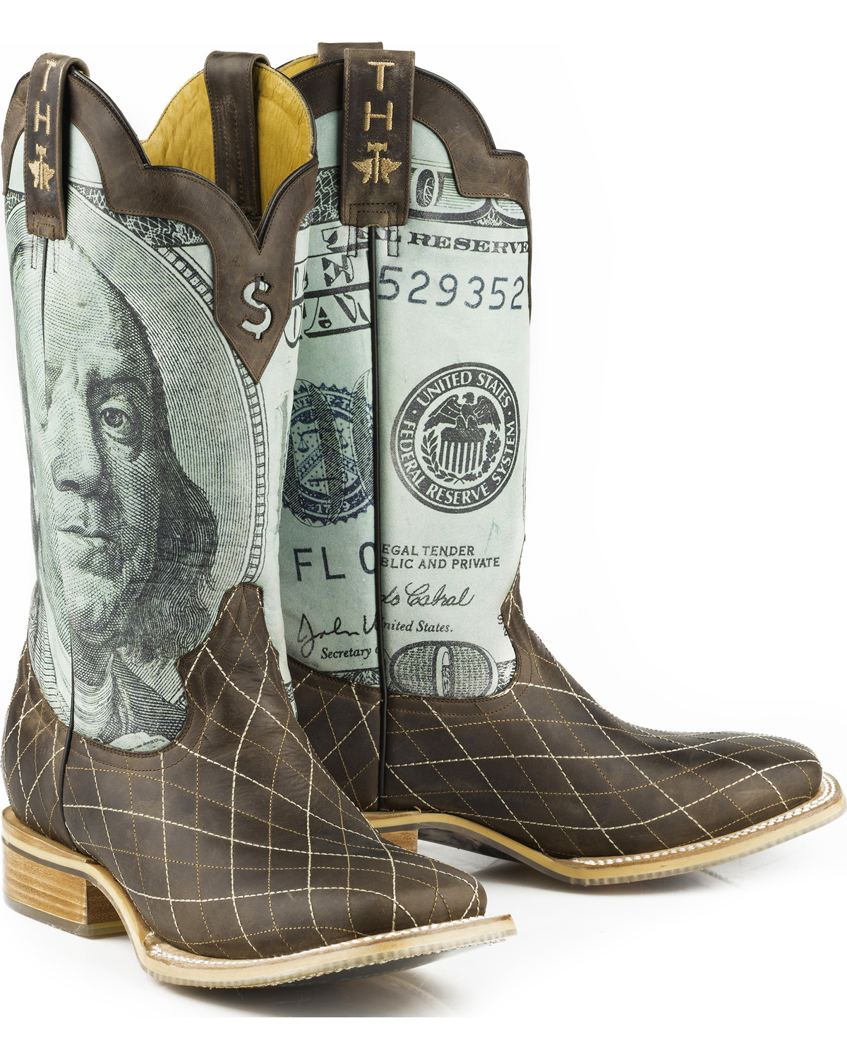 Tin Haul Men's Money to Burn with Hundred Dollar Bill Sole Cowboy Boots