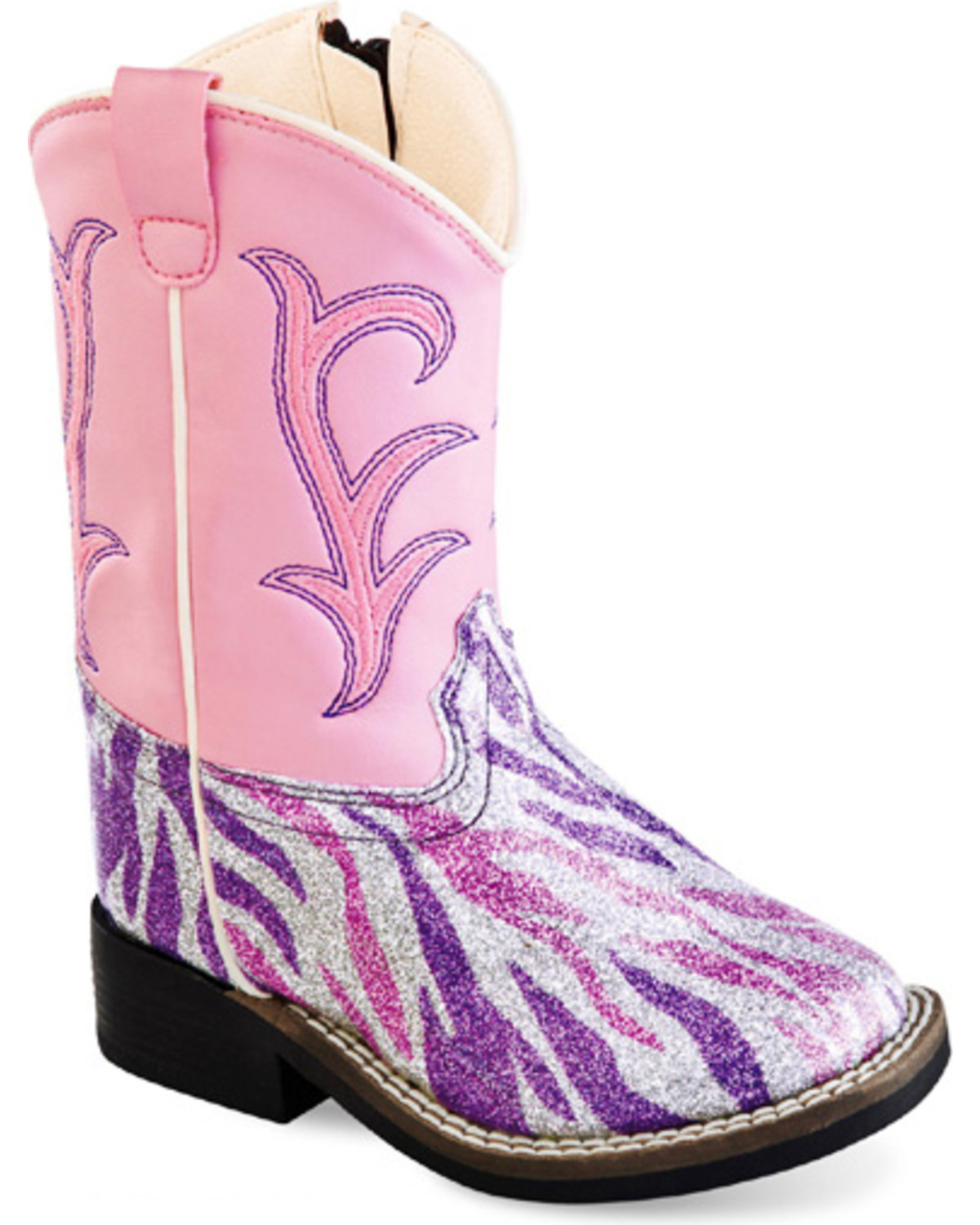 Old West Toddler Girls' Pink and Purple Western Boots Square Toe