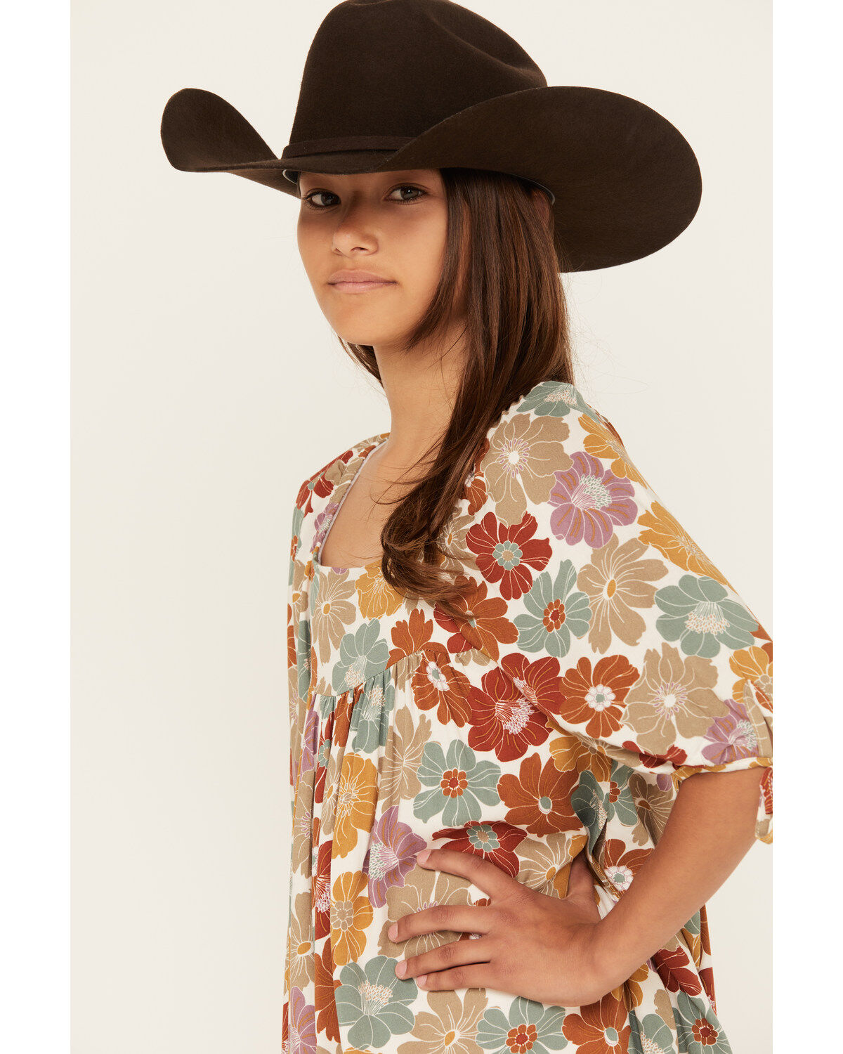 Image #2 - Hayden LA Girls' Floral Midi Dress, Mustard, hi-res