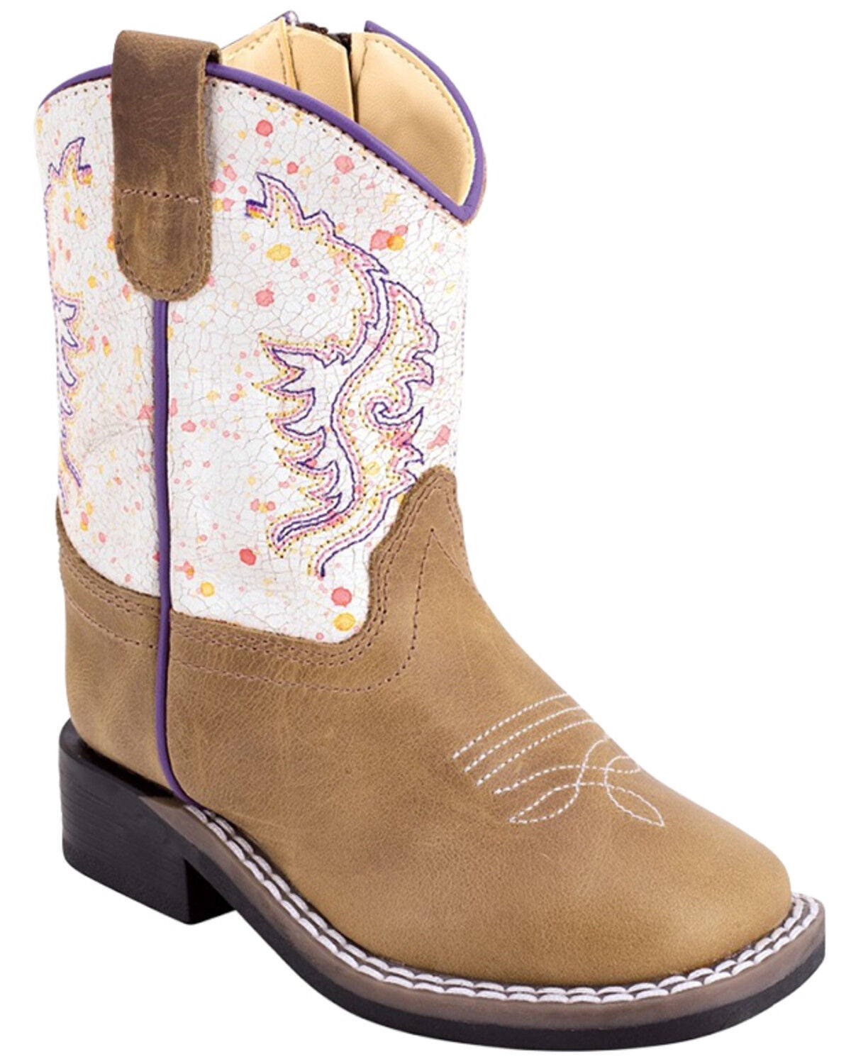 Old West Toddler Girls' Western Boots - Broad Square Toe, White, hi-res