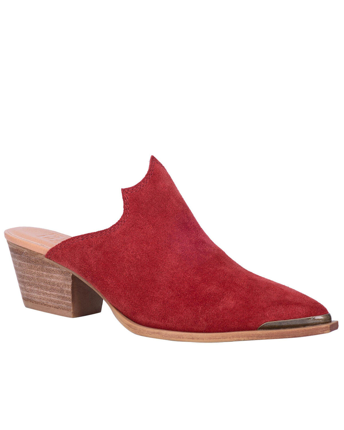 womens red leather mules