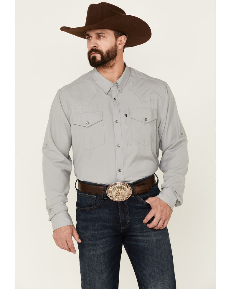 Rank 45 Men's Roughie Performance Long Sleeve Snap Solid Western Shirt , Grey, hi-res