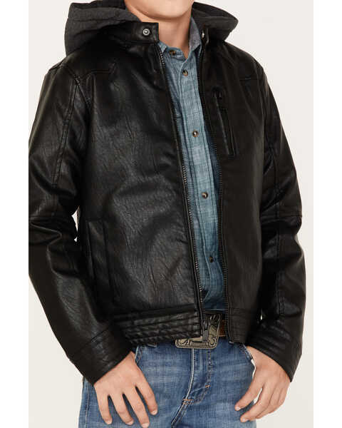 PrimeJackets Mens Hooded Leather Denim Jacket