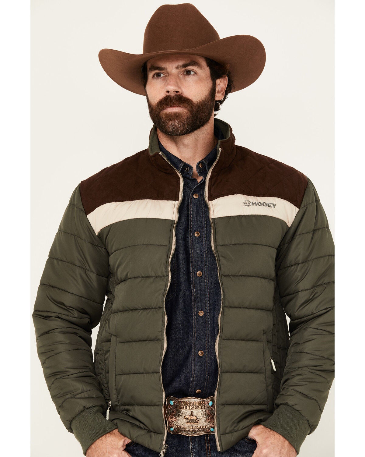 Hooey Men's Colorblock Packable Puffer Jacket, Olive, hi-res