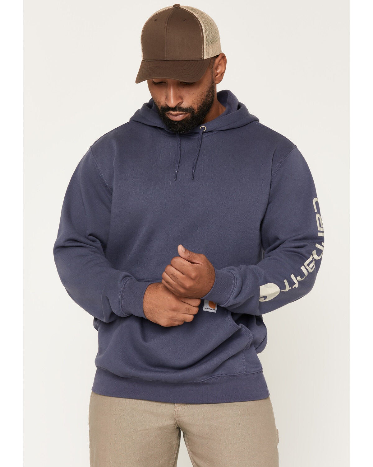 Carhartt Men's Iconic Logo Hooded Sweatshirt, Blue, hi-res