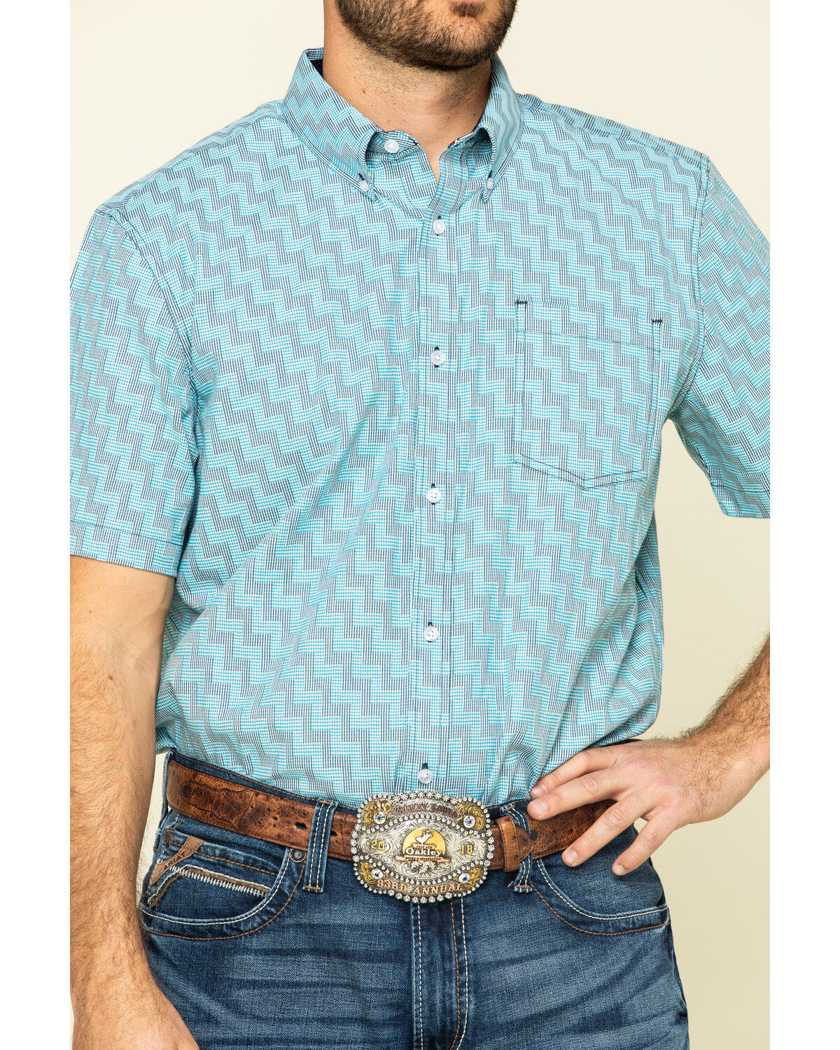 Image #4 - Cody James Core Men's Rodeo Clown Geo Print Short Sleeve Western Shirt, , hi-res