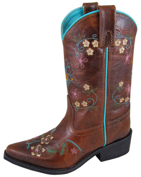 Image #1 - Smoky Mountain Girls' Florence Embroidered Western Boots - Snip Toe, Brown, hi-res