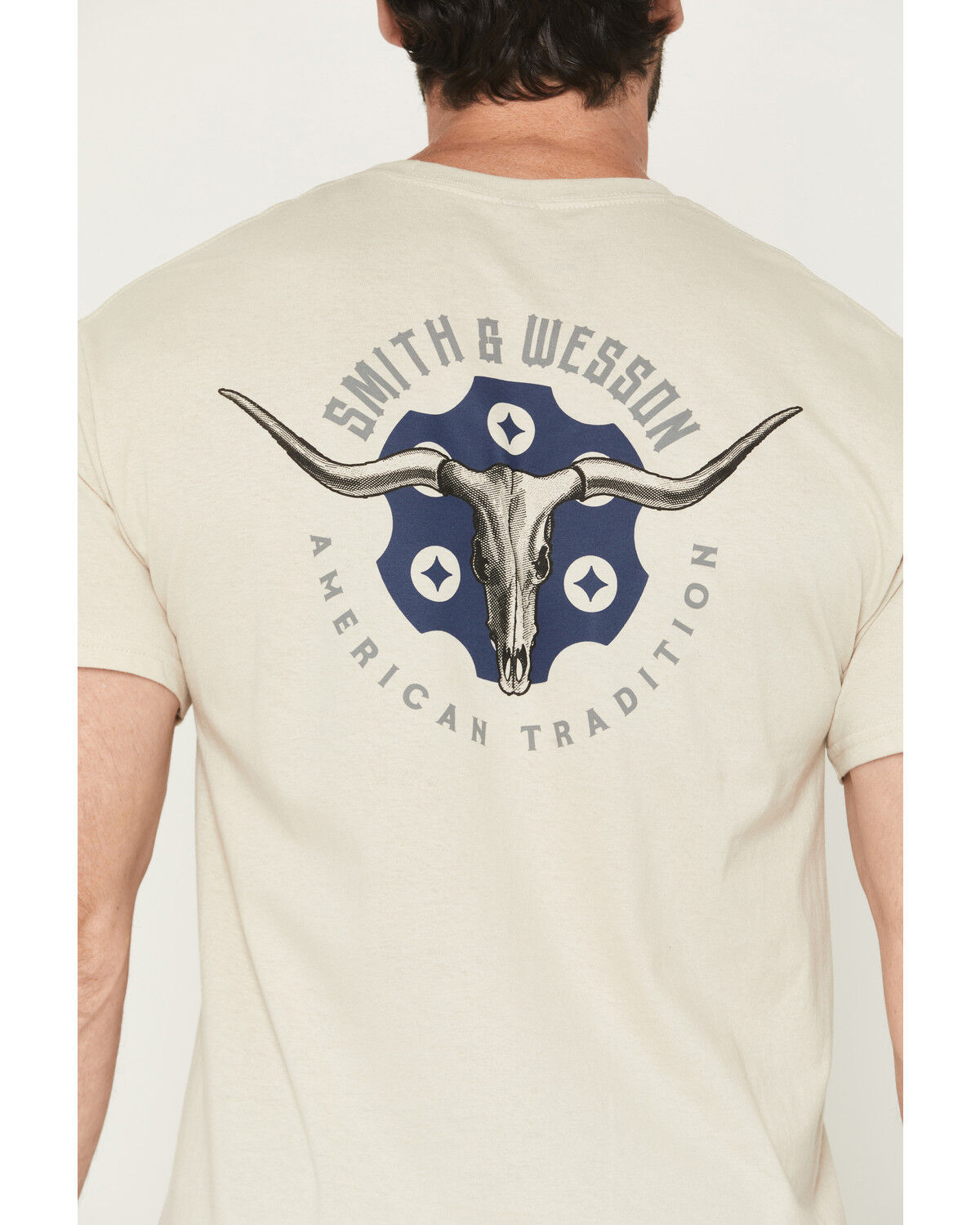 Image #4 - Smith & Wesson Men's Boot Barn Exclusive Bullhead Cylinder Short Sleeve Graphic T-Shirt, Sand, hi-res