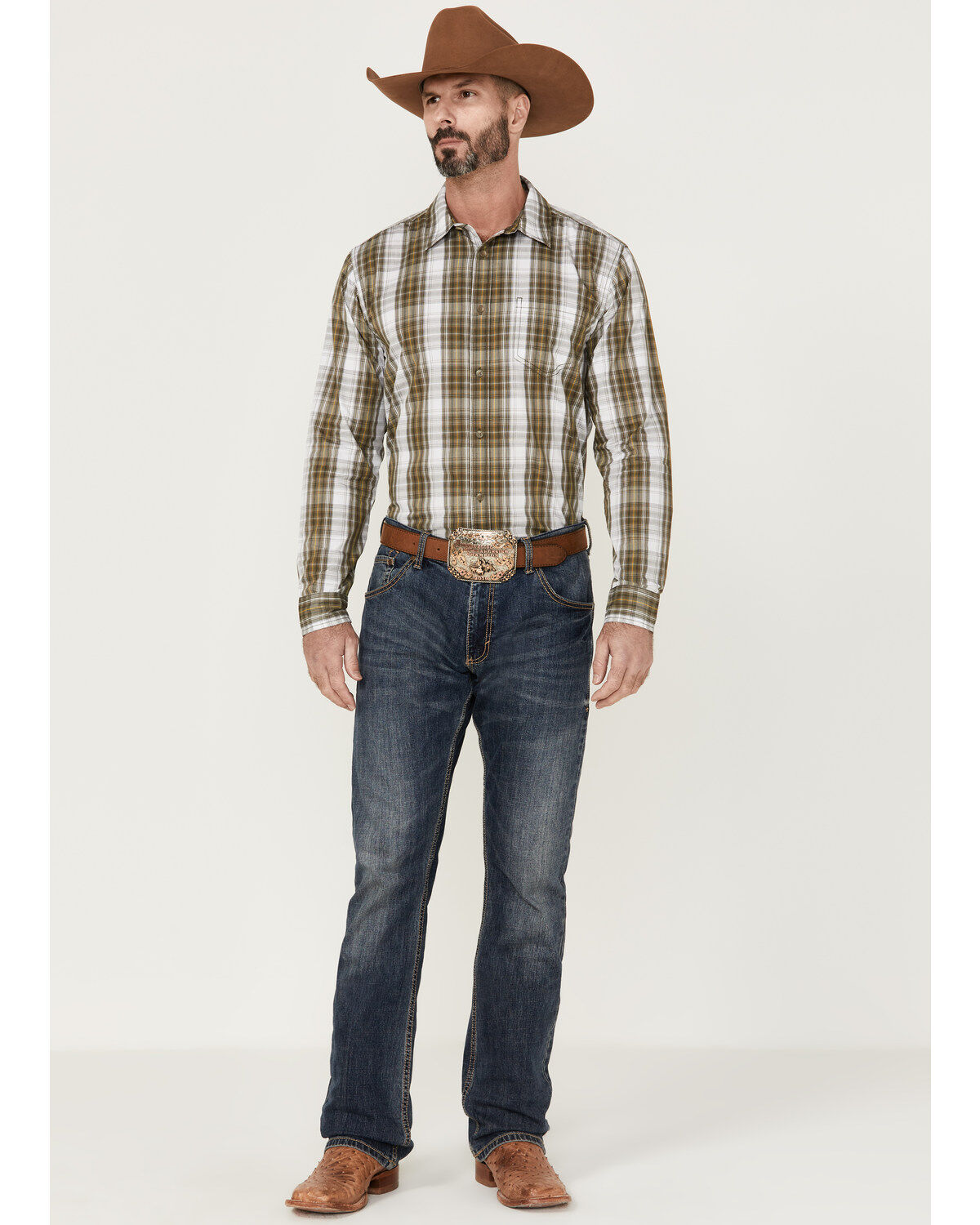 Image #2 - Gibson Men's Station Plaid Long Sleeve Button-Down Western Shirt, Navy, hi-res