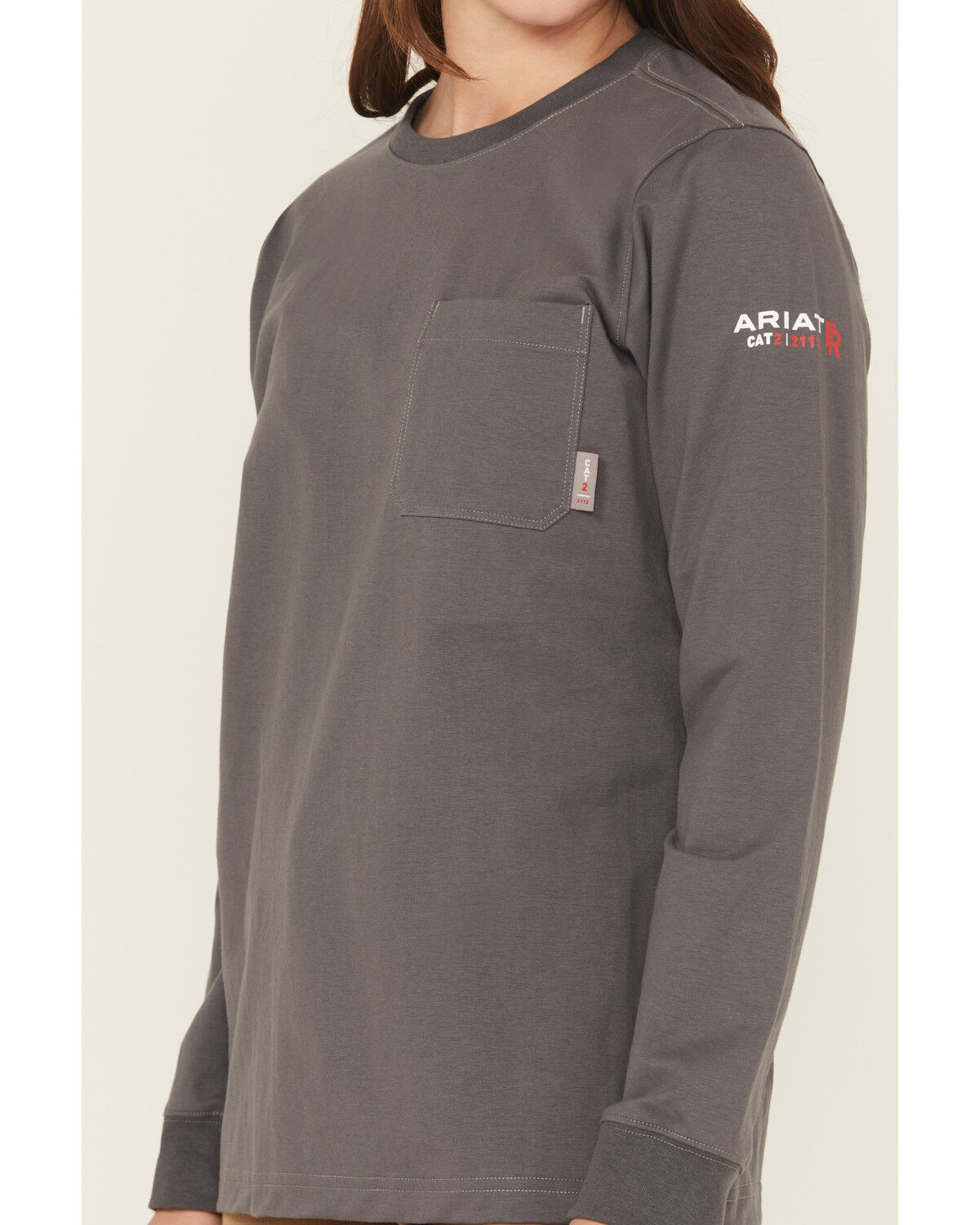 Image #3 - Ariat Women's FR Pima Stretch US Logo Baselayer Long Sleeve Work T-Shirt, Charcoal, hi-res