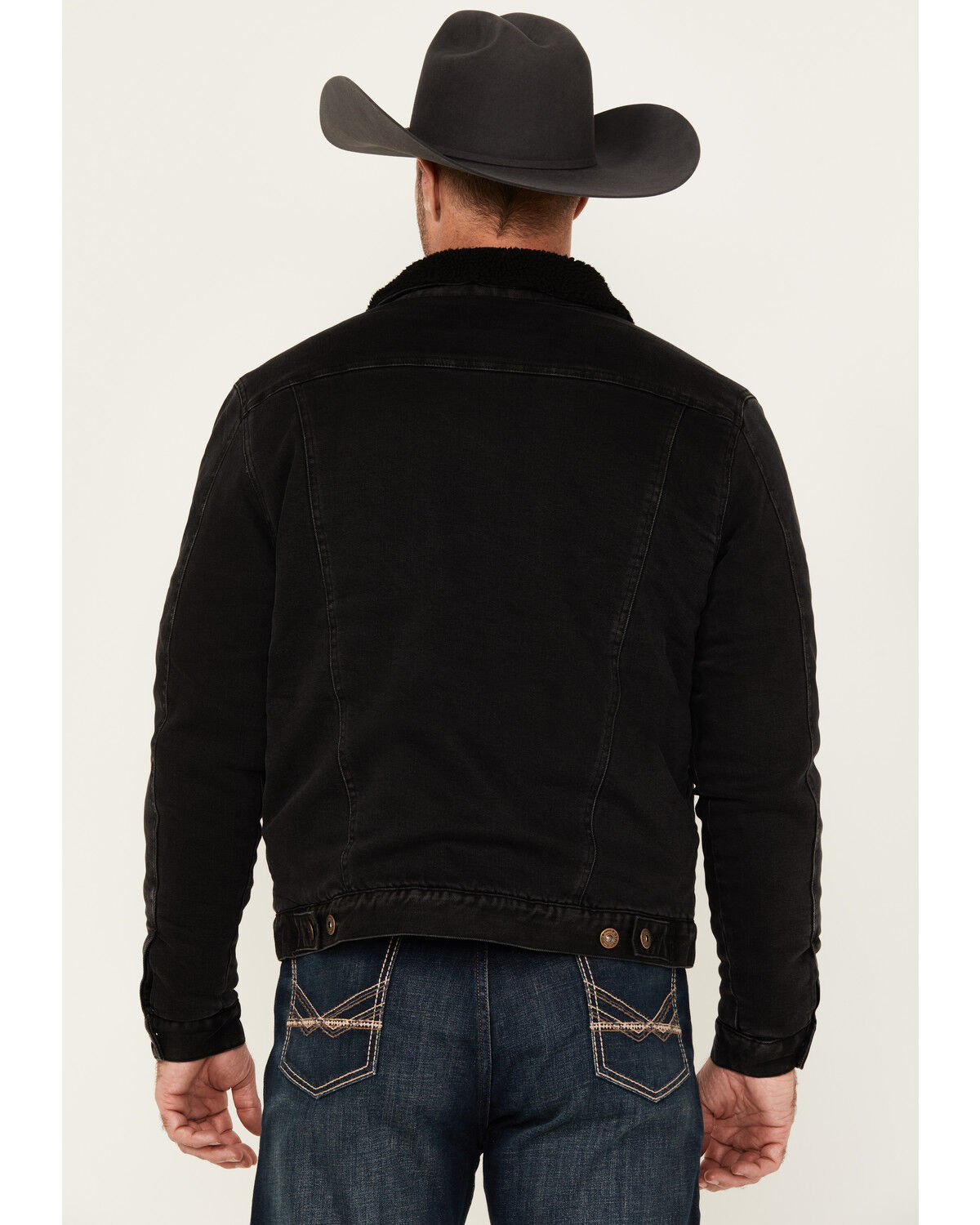 Image #4 - Cody James Men's Outlaw Sherpa Lined Denim Trucker Jacket, Black, hi-res