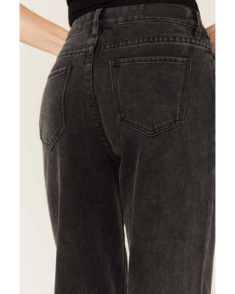 Rock & Roll Denim Women's Dark Wash High Rise Fringe Cropped Straight Jeans, Black, hi-res