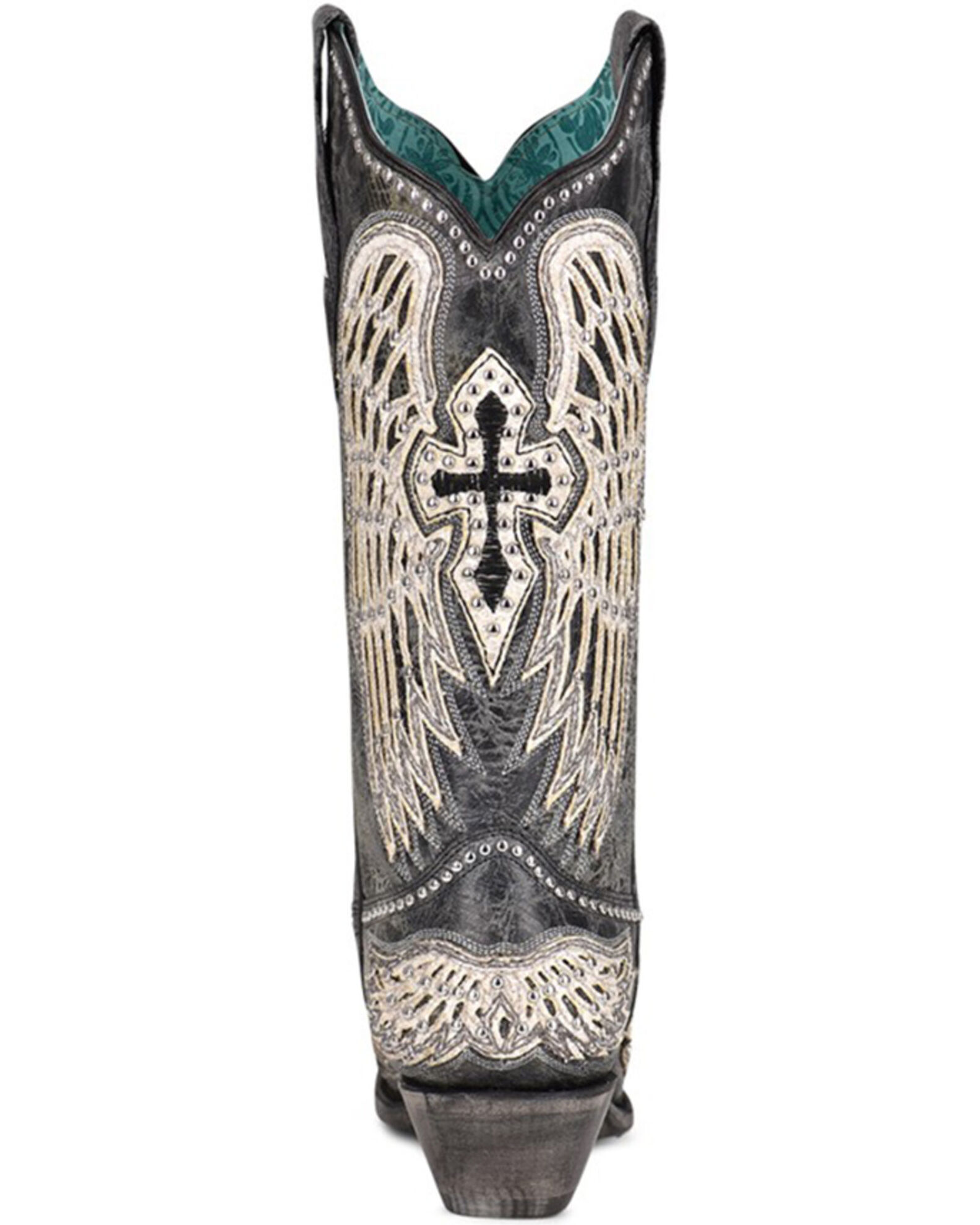 Corral Women s Black Cross Wings Overlay Studs Snip Toe Western Boots A4232