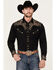 Image #1 - Scully Men's Embroidered Scroll Long Sleeve Snap Western Shirt, Black, hi-res