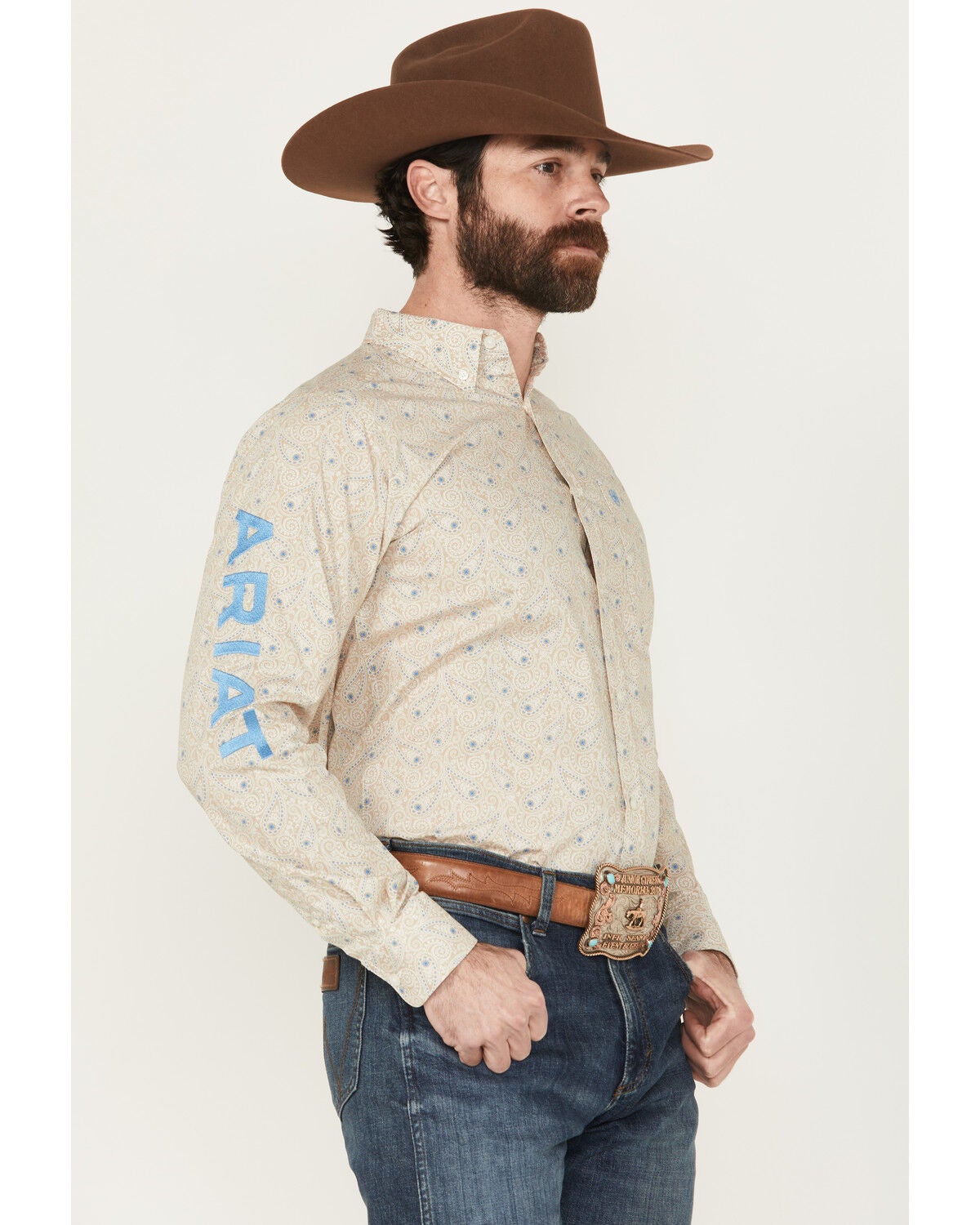 Ariat Men's Team Alder Paisley Print Long Sleeve Button-Down Western Shirt, Tan, hi-res