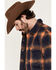 Image #2 - Wrangler Men's Plaid Print Quilt Lined Snap Shirt Jacket, Navy, hi-res