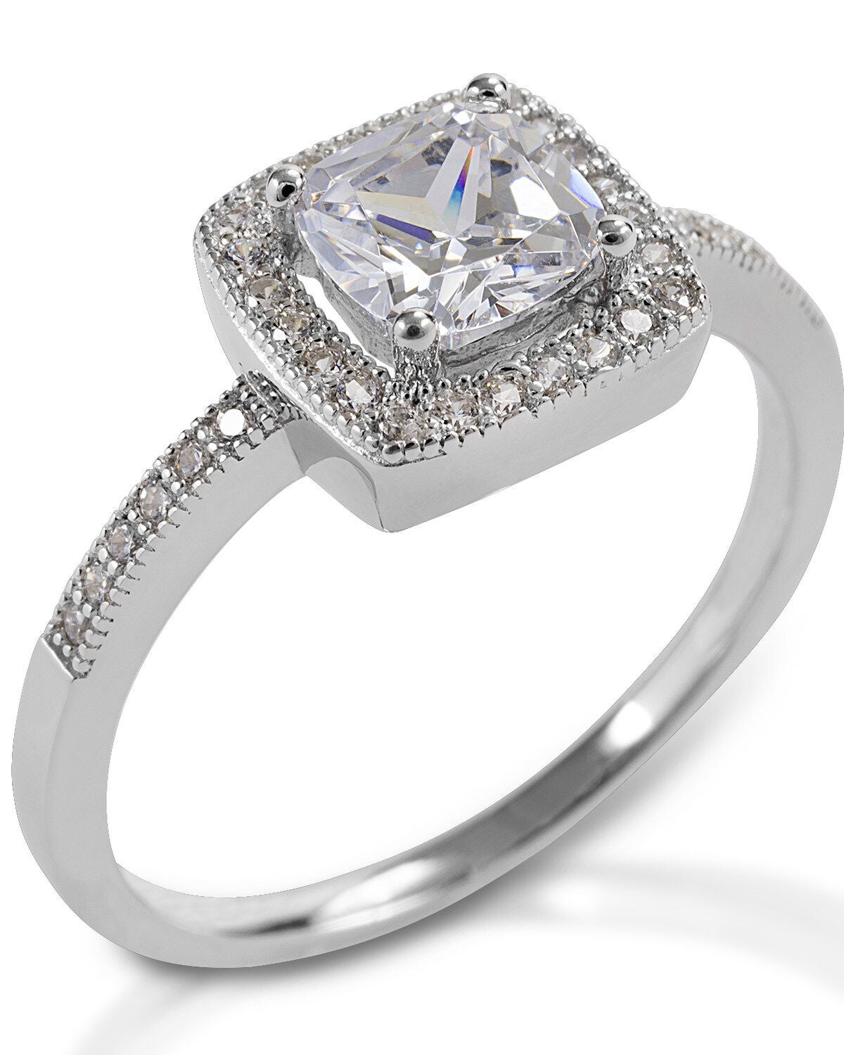 Kelly Herd Women's Square Bevel Set Pave Ring, Silver, hi-res