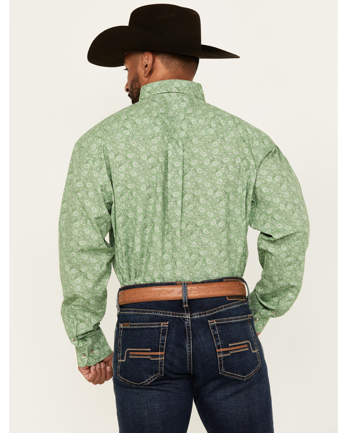 Image #4 - Wrangler Men's Paisley Print Long Sleeve Button-Down Western Shirt, Green, hi-res