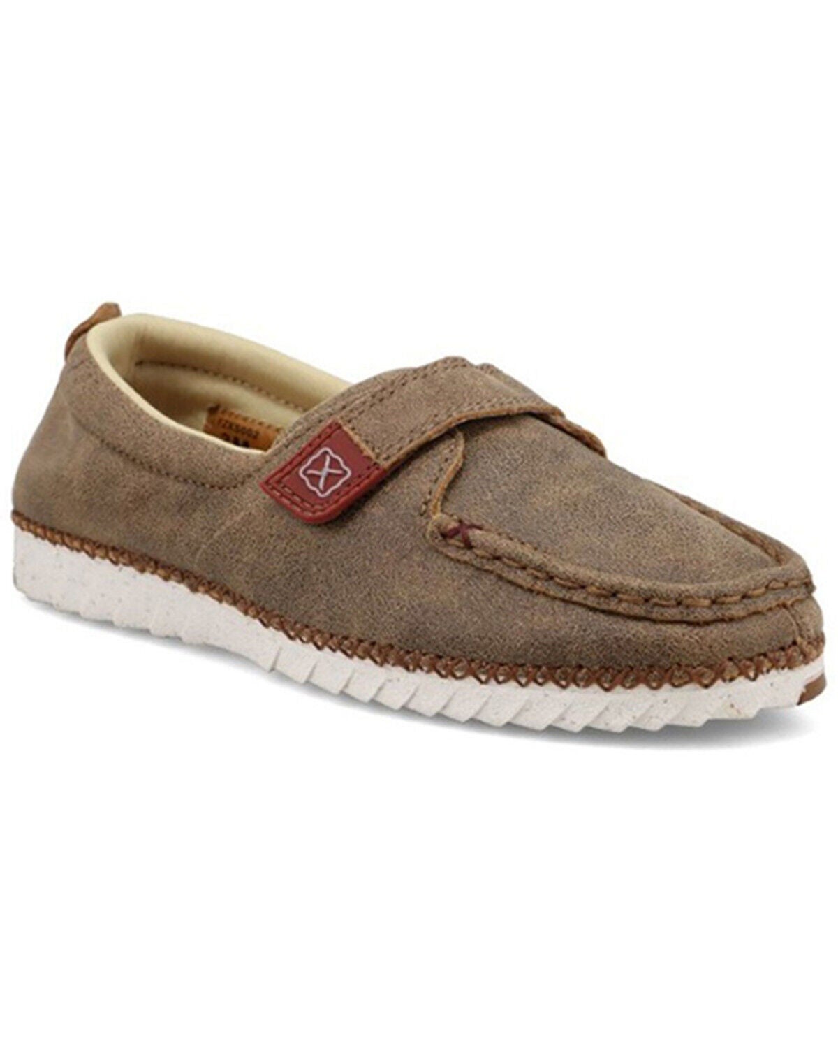 Twisted X Boys' Zero-X Leather Velcro Bomber Casual Shoes - Moc Toe, Brown, hi-res