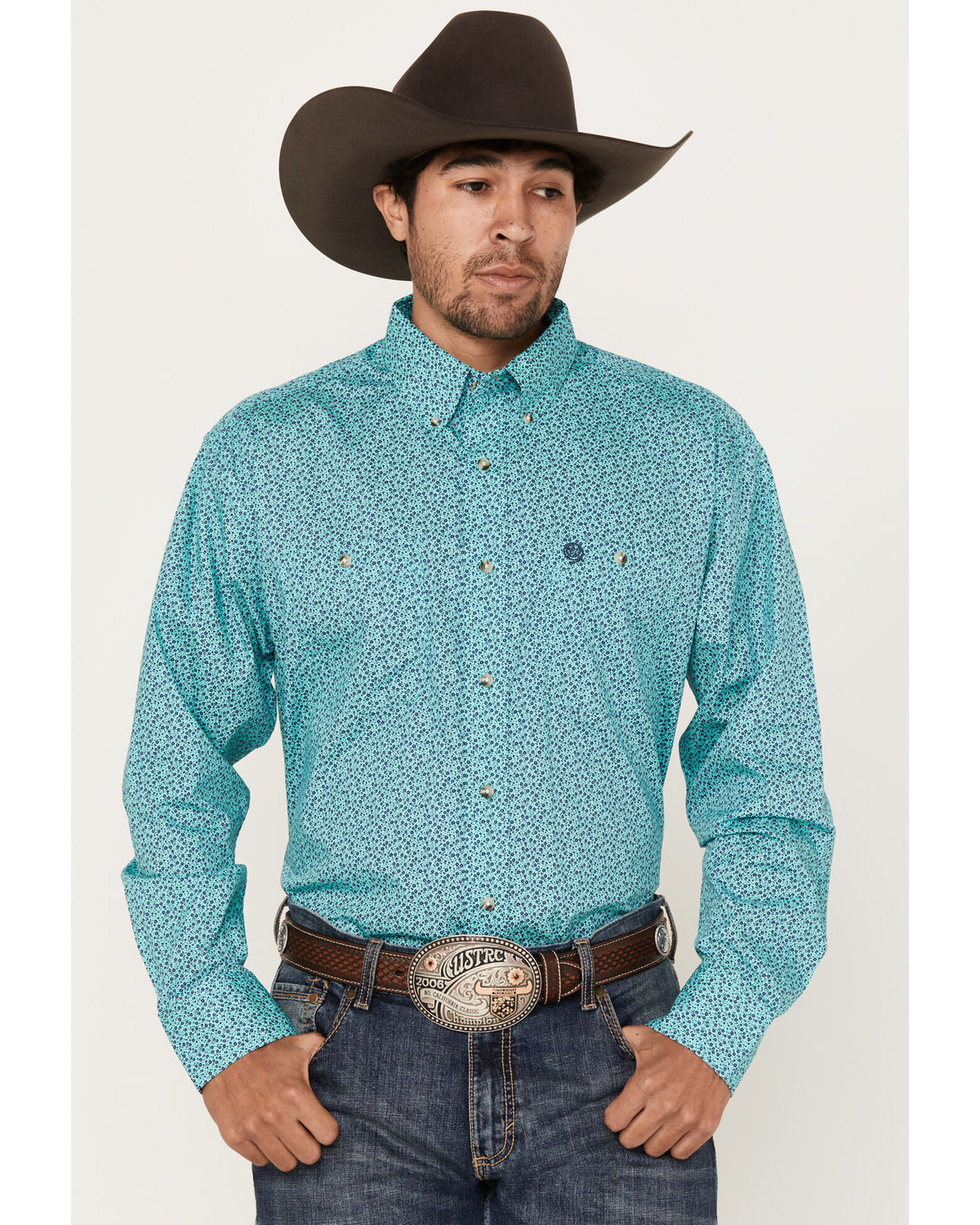 George Strait by Wrangler Men s Floral Print Long Sleeve Button