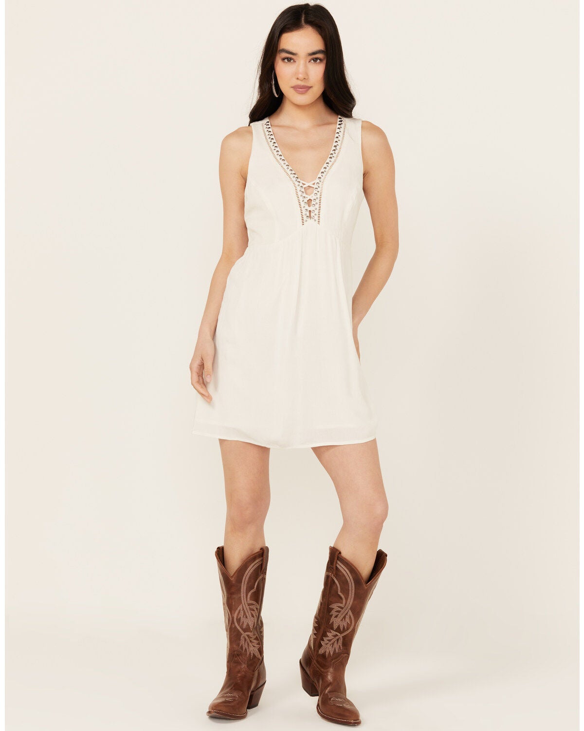 Idyllwind Women's Winfrey Criss Cross Front Embellished Mini Dress, Ivory, hi-res