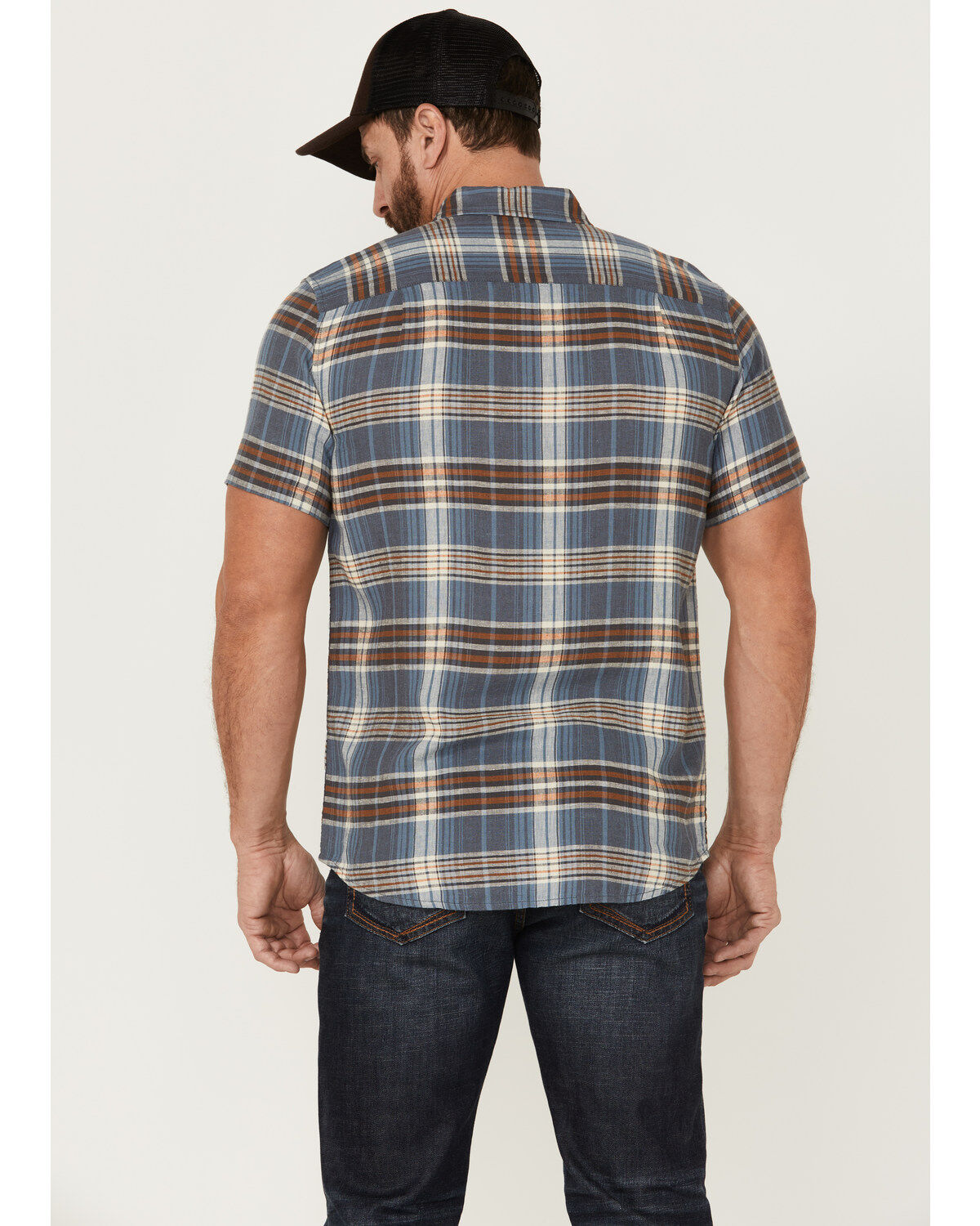 Image #4 - Pendleton Men's Linen Plaid Short Sleeve Button Down Western Shirt, Blue, hi-res