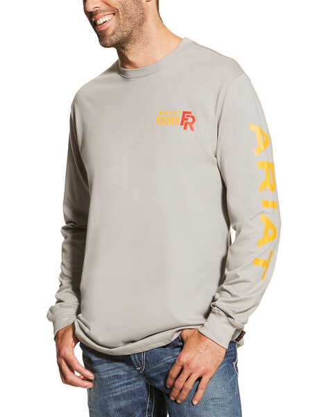 Image #1 - Ariat Men's Grey FR Logo Crew Neck Long Sleeve Shirt - Tall, , hi-res