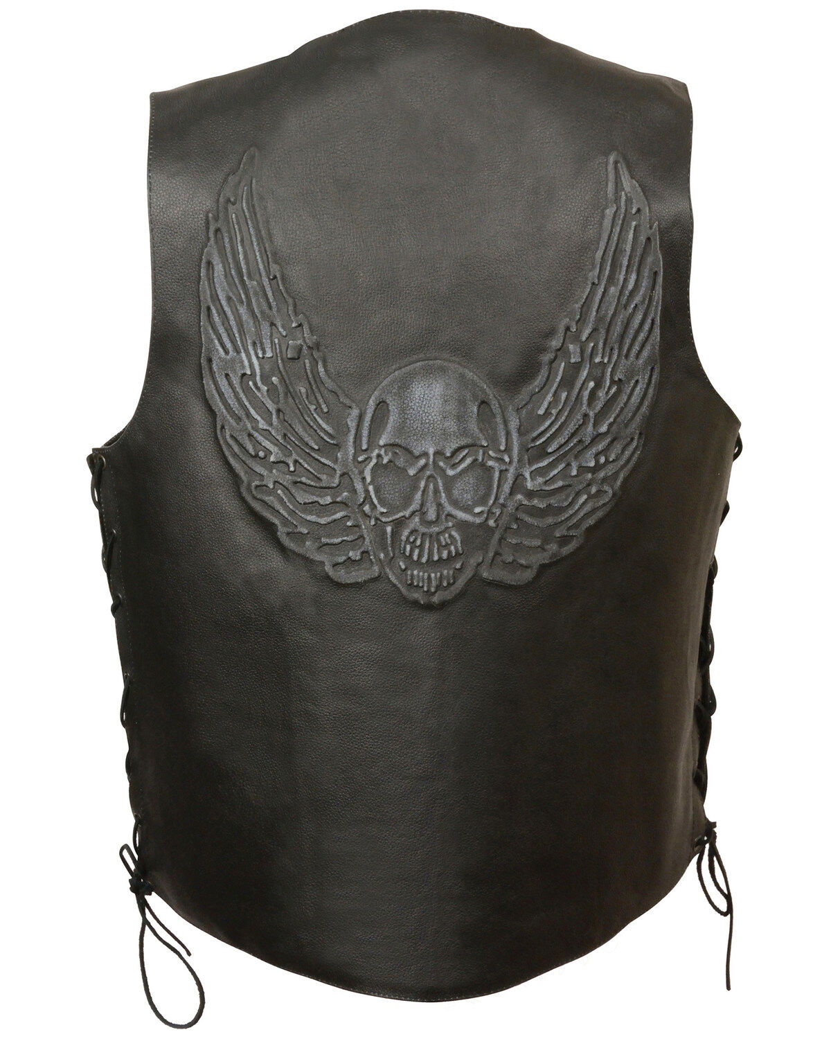 Image #2 - Milwaukee Leather Men's Side Lace Skull & Wings Vest, Black, hi-res