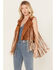 Rock & Roll Denim Women's Cropped Fringe Star Vest, Camel, hi-res