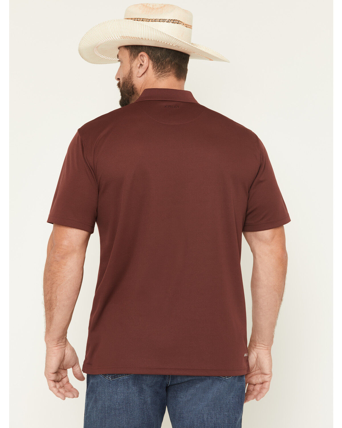 Image #4 - Ariat Men's TEK Solid Short Sleeve Performance Polo, Maroon, hi-res