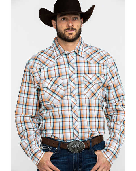 Image #1 - Wrangler 20X Men's Advanced Comfort Orange Plaid Long Sleeve Western Shirt , Orange, hi-res