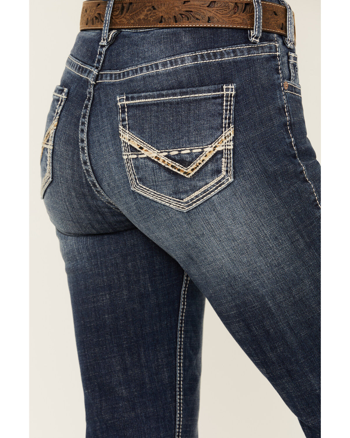 Image #2 - Rock & Roll Denim Women's Medium Wash Mid Rise Cheetah Applique Stretch Bootcut Jeans, Medium Wash, hi-res