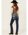 Image #1 - Miss Me Women's Dark Wash Snowflake Embroidered Slim 32" Bootcut Stretch Denim Jeans, Dark Wash, hi-res