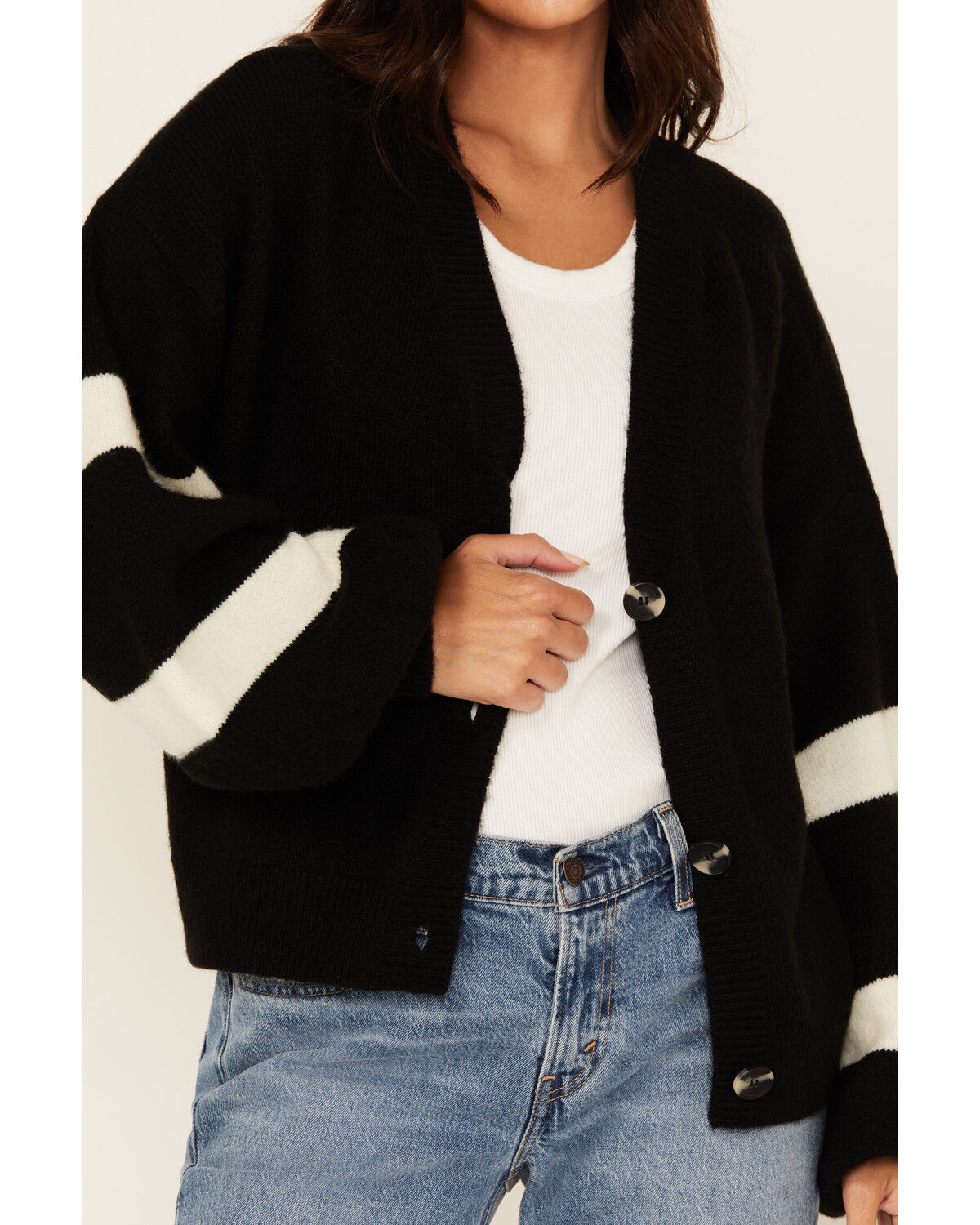 Image #3 - Wrangler Women's Logo Striped Cardigan, Black, hi-res