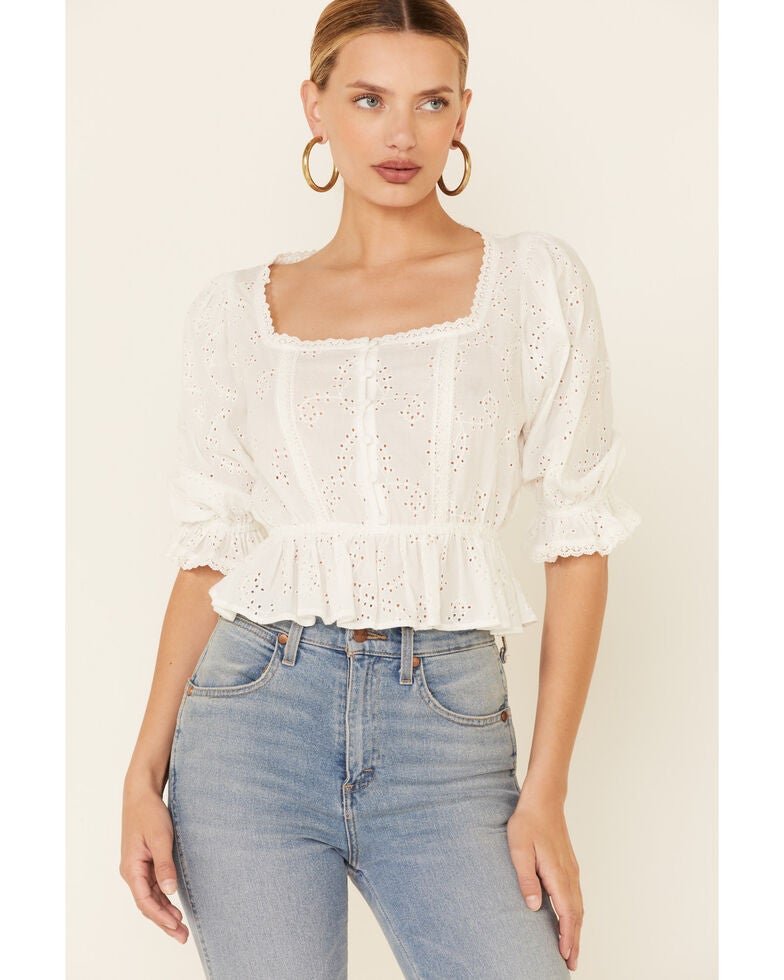 eyelet button down blouse