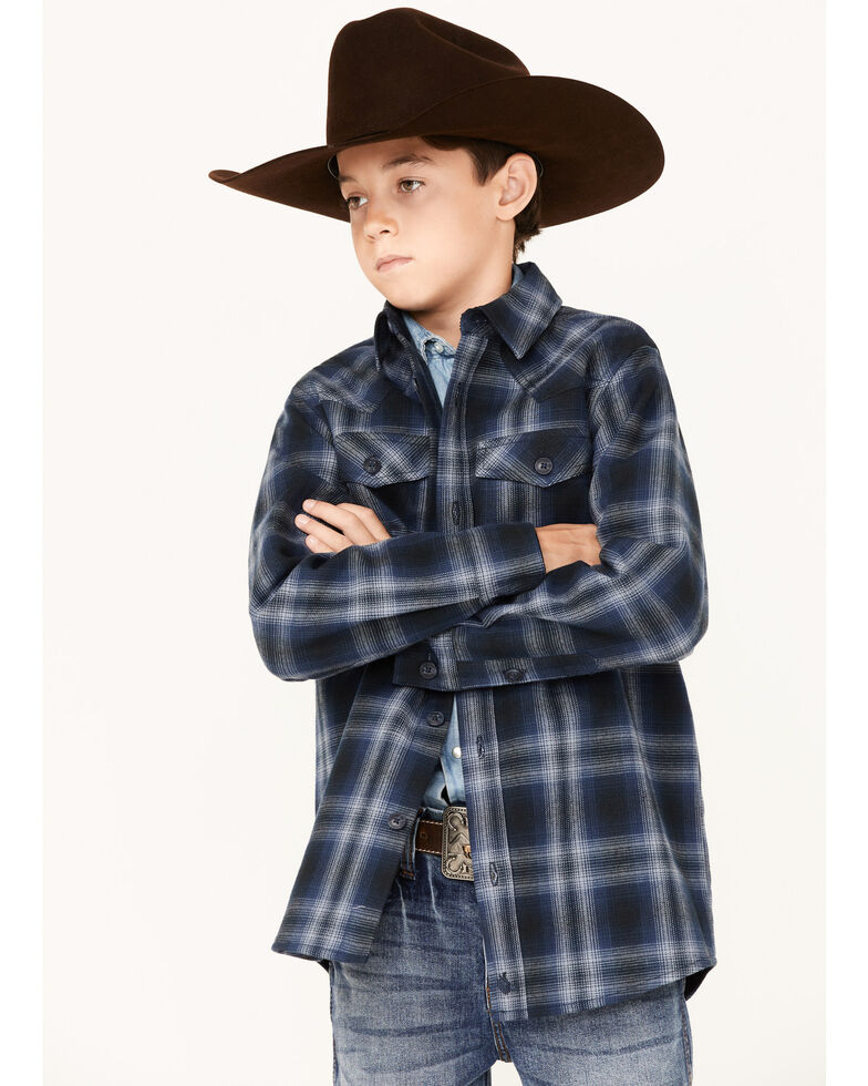 Cody James Boys' Ice Cap Plaid Long Sleeve Button-Down Western Flannel Shirt , Navy, hi-res