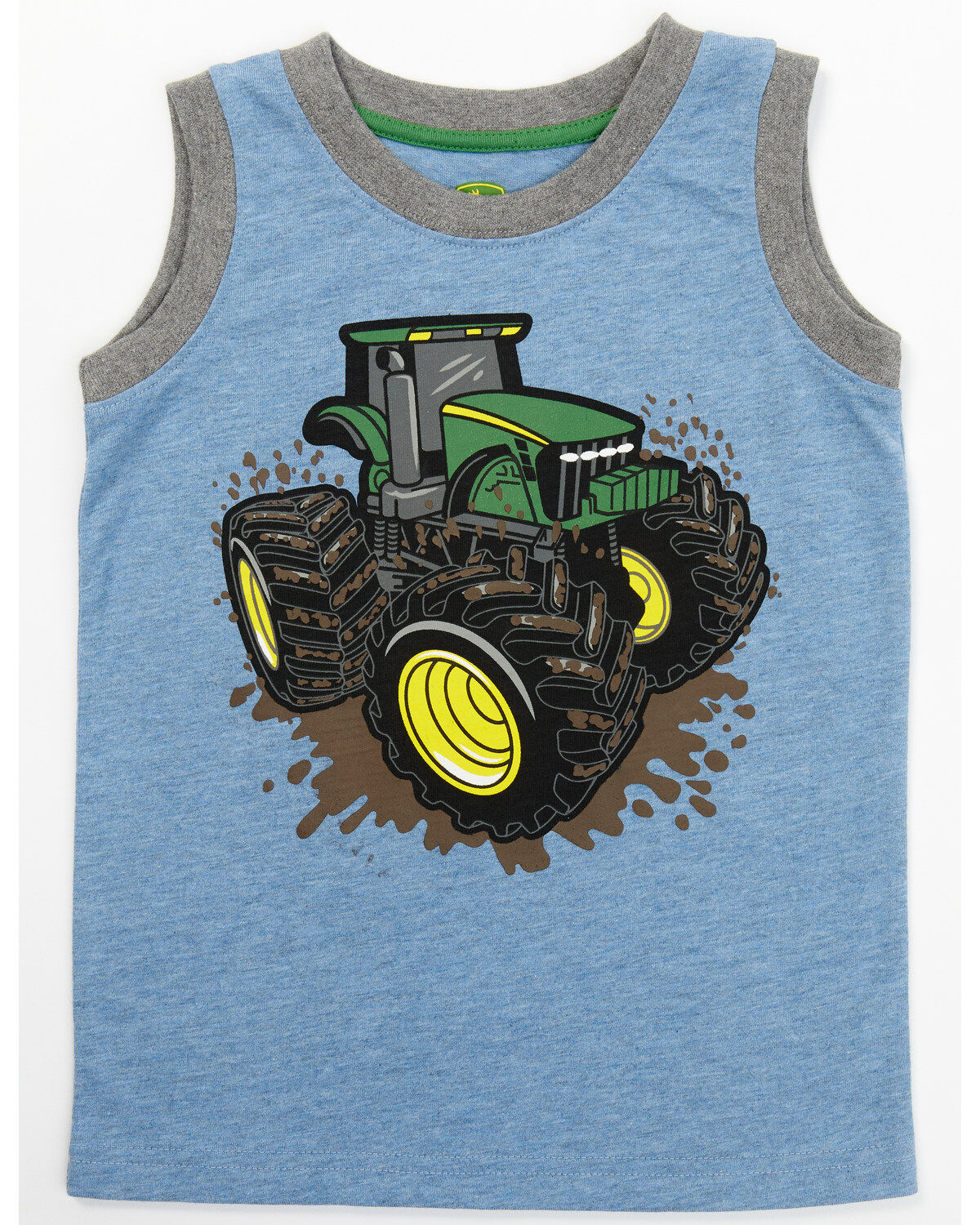 short sleeve beige w/brown trim & 'DIRT MAKES ME CUTIER' John Deere boy's roper 