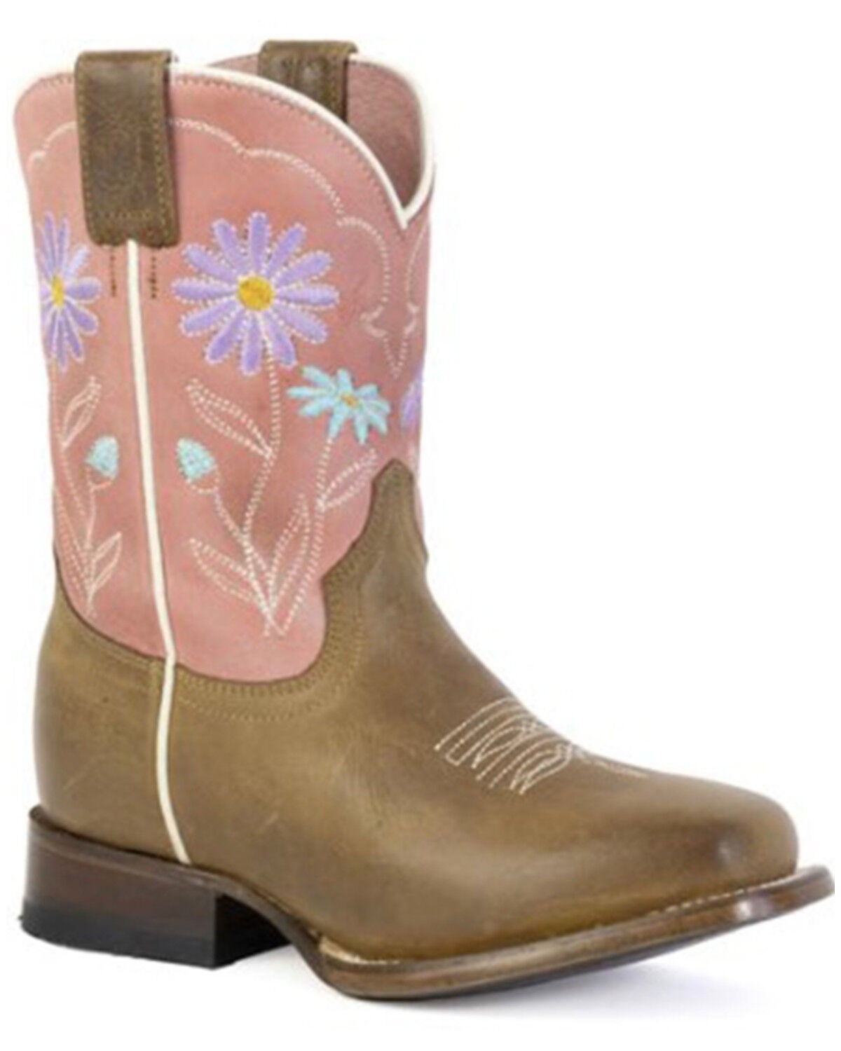 Roper Little Girls' Cowgirl Daisey Western Boots - Square Toe, Brown, hi-res