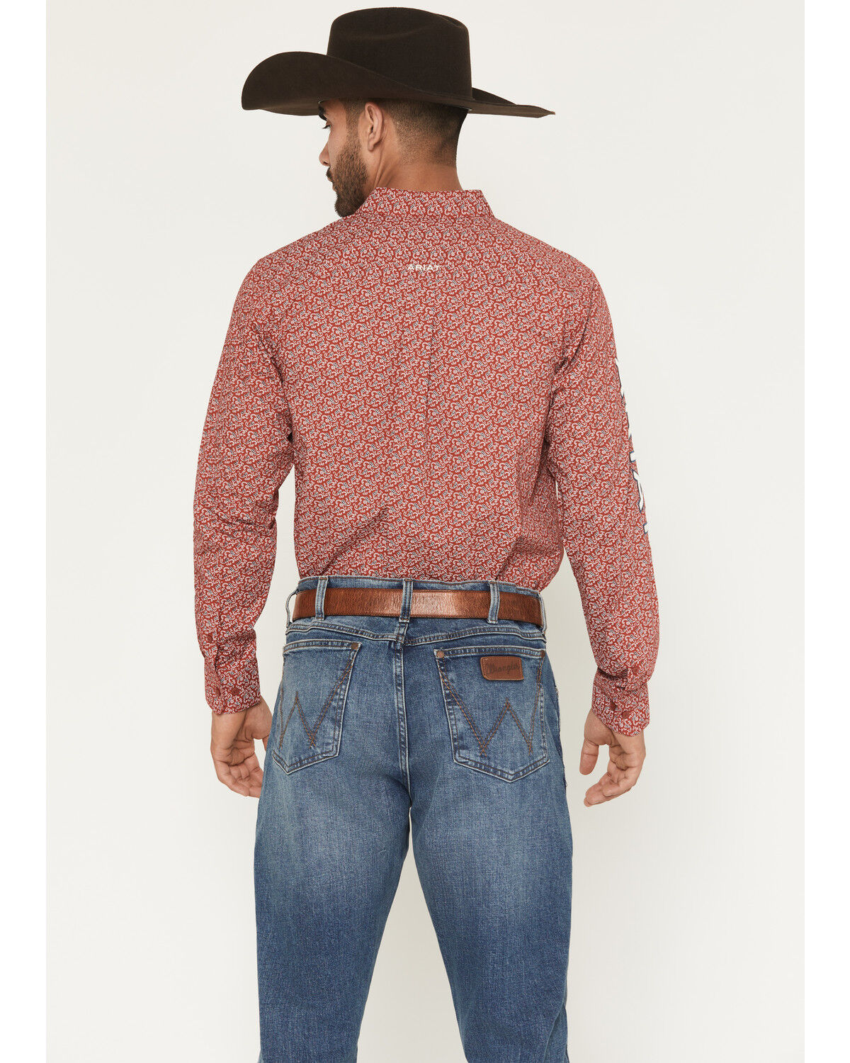 Image #4 - Ariat Men's Team Logo Paisley Print Long Sleeve Button-Down Western Shirt, Red, hi-res