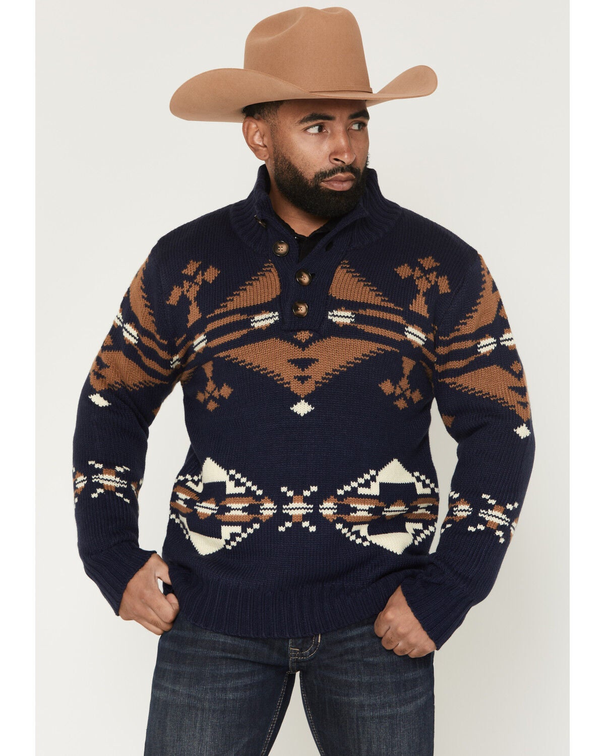 Cotton & Rye Men's Southwestern Print Pullover Sweater, Navy, hi-res