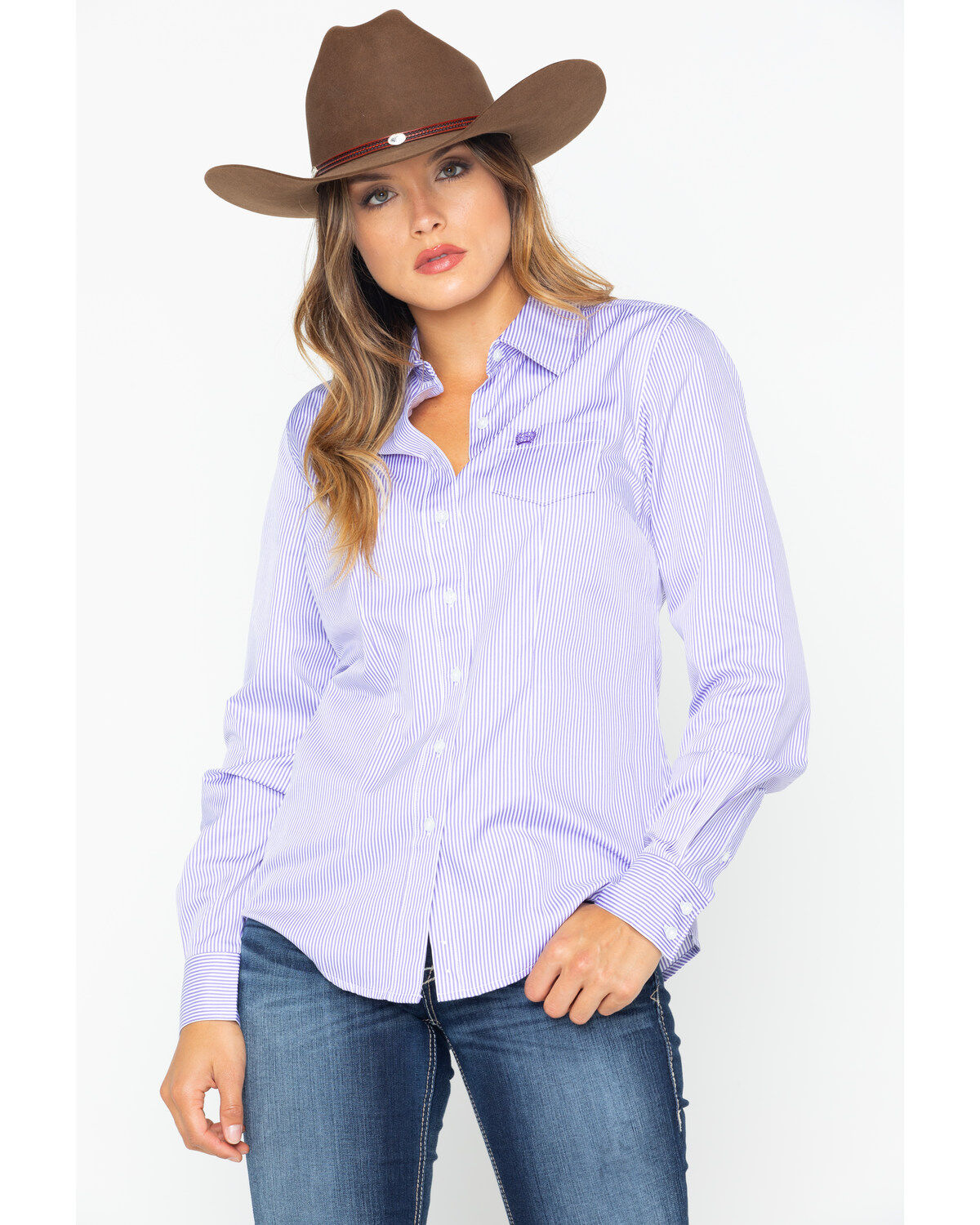 Image #5 - Cinch Women's Stripe Button Down Core Western Long Sleeve Shirt, Purple, hi-res